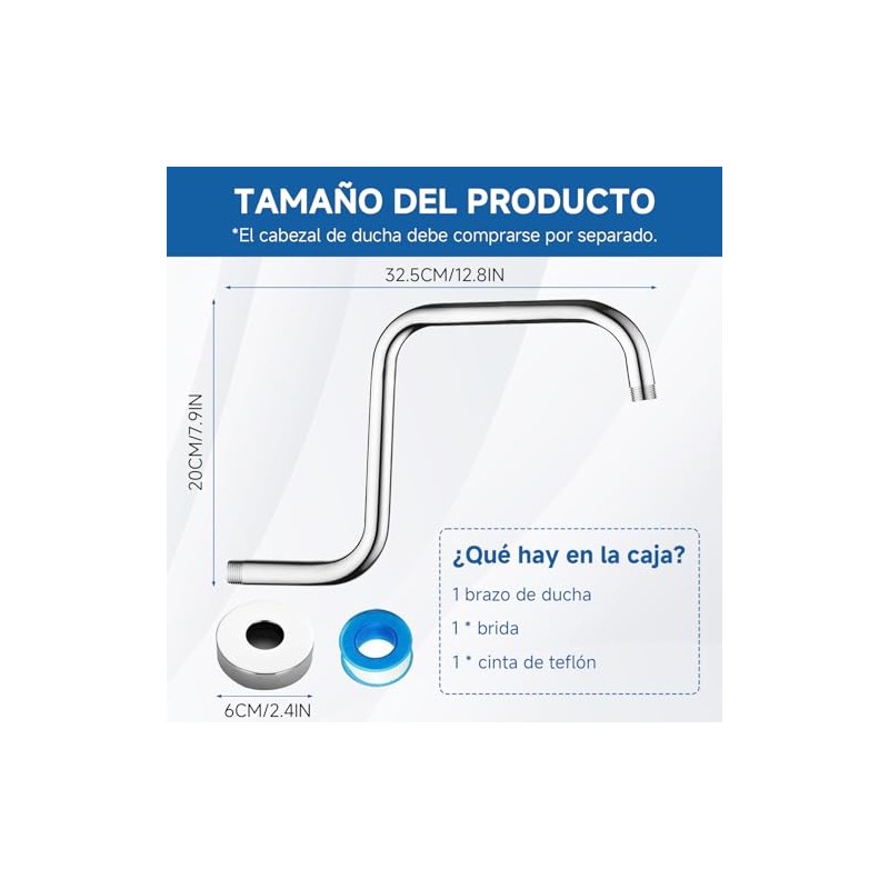 Brazo y Chapetón de Acero Inoxidable de 33cm para Regadera