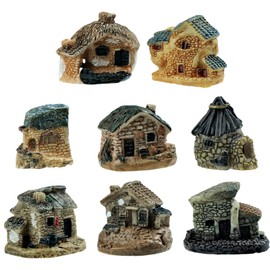8 PCS Mini House Figurines, Miniature Village Hut Figurine, Fairy Garden Cottage Ornaments Accessories for DIY Bonsai, Succulent Planting, Terrarium, Flower Pot Decor (8 PCS Mini House Figurines)
