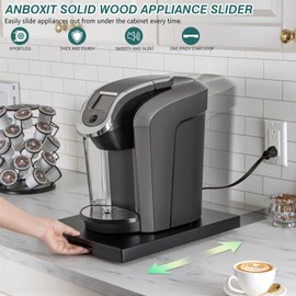 ANBOXIT Appliance Slider, Wooden Sliding Tray for Coffee Maker, Coffee Pot Slider for Counter, Kitchen Caddy Rolling Tray (Classic Black- Deep)