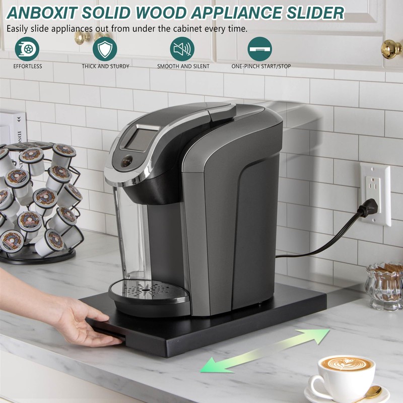 ANBOXIT Appliance Slider, Wooden Sliding Tray for Coffee Maker, Coffee