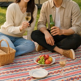 150x100 Waterproof Patterned Picnic & Camping Mat - Multi-purpose for Travel, Car Camping, and Home Camping Beige / 150x100