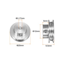 sourcing map V-Type Pulley 3.17mm Bore 20mm Outer Dia Single Groove Aluminum Alloy for 3MM PU Round Belt Motor Shaft Drilling Machine