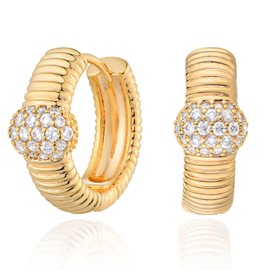 MEVECCO Gold Huggie Hoop Earrings 18K Gold Plated Cubic Zircon Ball Hoop Earrings Minimalist Handmade Earrings for Women