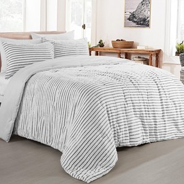 HOMBYS Oversized King Boho Comforter Set 128x120, Black White Tufted Jacquard Geometry Bedding Comforter for King Bed, Shabby Chic Bed Sets with 2 Matching Pillow Cases