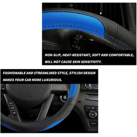 JNNJ Lenkradschutz in Universal Größe, Lenkradbezug Auto, Mikrofaser-Leder-Lenkradabdeckung, Sport Anti Rutsch Lenkradbezug, Lenkradschoner für Auto Zubehör(Blau)
