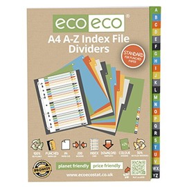 eco-eco 12 Sets x 24pk A4 50% Recycled A-Z Index File Folder Plastic Dividers