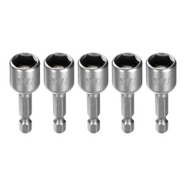 HARFINGTON 5pcs Hex Nut Driver Drill Bit 7/16" 6-Point Socket 1/4" Hex Shank 1.9" (48mm) Long Magnetic Nut Setter CR-V Steel Quick-Change Nut for Power Drills Impact Drivers