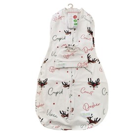 Woombie Original Baby Swaddling Blanket and Hat Set - Soothing, Cotton Sleep Sack - Wearable Blanket, Christmas Reindeer, 14-19lbs