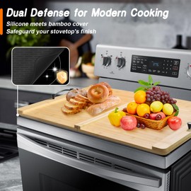 Stove Top Covers For Electric Stove Top Set-Silicone Stove Mat for Glass Top Stove Set-Glass Cooktop Protector-Wood Noodle Board with Handles for Gas Burners- Gas Stove Covers 29×22 Inches