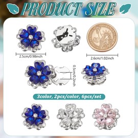 NBEADS Pack of 6 3 Colours Flower Rhinestone Button Covers, 25 mm Decorative Removable Clip On Button Clips Jewellery for Clothing DIY, Blue/Pink