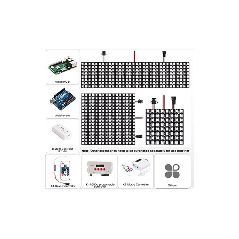 WS2812B LED Matrix Panel, 16x16 Digital RGB Pixels, Pre-Wired Connectors,