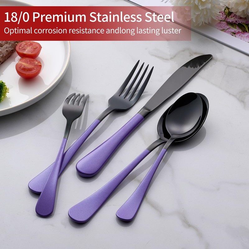 Onlycooker 20-Piece Black Silverware Set 18/0 Stainless Steel Flatware Purple