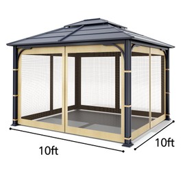 Wonwon Gazebo Universal Replacement Mosquito Netting Outdoor Canopy 4-Panel Screen Walls with Zipper for 10' x 10' Gazebo (Mosquito Net Only) (Beige)