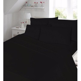 Comfort Collections Flannelette Fitted Bed Sheet Thermal Soft With FREE MATCHING 2 X PILLOW CASE Plain Dyed 100% Cotton Bed Fitted Sheet Black Small Double 4FT