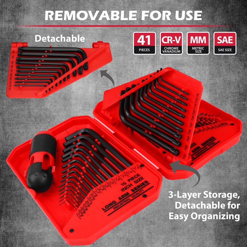 41-Piece Hex Key Allen Wrench Set, L Shape Hex and