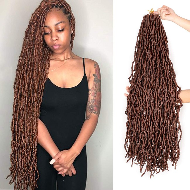 Leeven 36 Inch New Soft Locs Crochet Braids Hair Light Brown Super Long Goddess Locs Extended Crochet Locs Natural Wave Faux Locs Pre Looped Afro Roots Synthetic Hair For Women 1 Pack 21stands #30