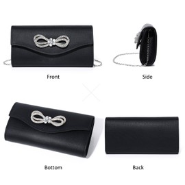 DETARA Women Evening Handbag Shiny Crystal Bow Flap Clutch Purse for Women Wedding Party Prom Purse (Black 9118)
