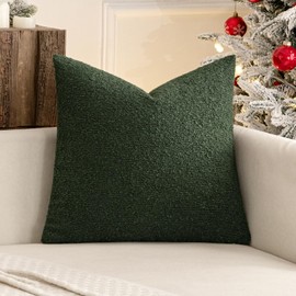 MIULEE Pack of 1 Christmas Dark Green Boucle Throw Pillow Cover 24x24 Inch Decorative Couch Pillow Cover Textured Accent Solid Pillow Case Soft for Cushion Chair Sofa Bedroom Livingroom Home Decor