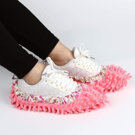 CHUANGOU 3 Pairs of Floor Mop Slippers Microfibre Dust Cleaning Shoes for House Cleaning, 3 Colours