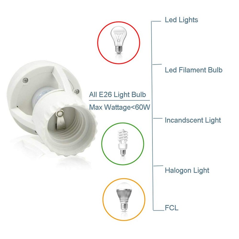 Motion Sensor Light Socket, PIR Motion E26 Screw Bulb Adapter,