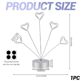 Fatiya Silver Heart-Shaped Photo Tree Holder Clip, 5 Branch Picture Frame Clips Stand, Desktop Photo Tree Display Stand Round Base for Note Paper Greeting Card Wedding Office