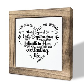 Bible Verse John 3:16 Box Sign, For God So Loved The World that He Gave, Wooden Plaque Gift Tabletop, Decorative Sign Table Decor, Positive Scripture Wood Sign, Encouragement Gift for Christian