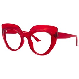 Zeelool Chic Thick Cat Eye Glasses for Women with Non-prescription Clear Lens Depp OP01884-01 Red