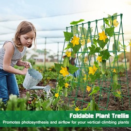 Barbella Foldable A-Frame Cucumber Trellis, 2 Pack, Green, Steel, Plant Support, Climbing Plants, Vegetables, Flowers
