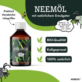 HEBESO® NEEMSIS Organic Neem Oil with Natural Emulsifier, Ready to Use, Cold Pressed, 100% Natural, Safe for the Environment, 250 ml