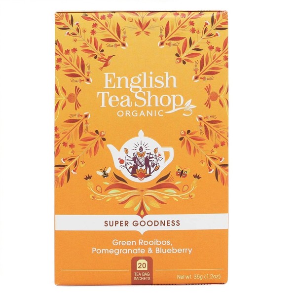 English Tea Shop 20 Organic Green Rooibos, Pomegranate & Blueberry Leaves Teabags