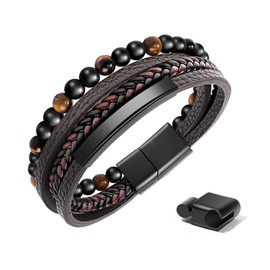 Pulsera Cuero Hombre, Pulseras Negro Piel Trenzado, Regalos para Papá Dia de Padre Original, Pulsera Caballero Pareja, Joyería Regalos para Hombres Papá Esposo Novio Navidad San Valentín (Marrón)
