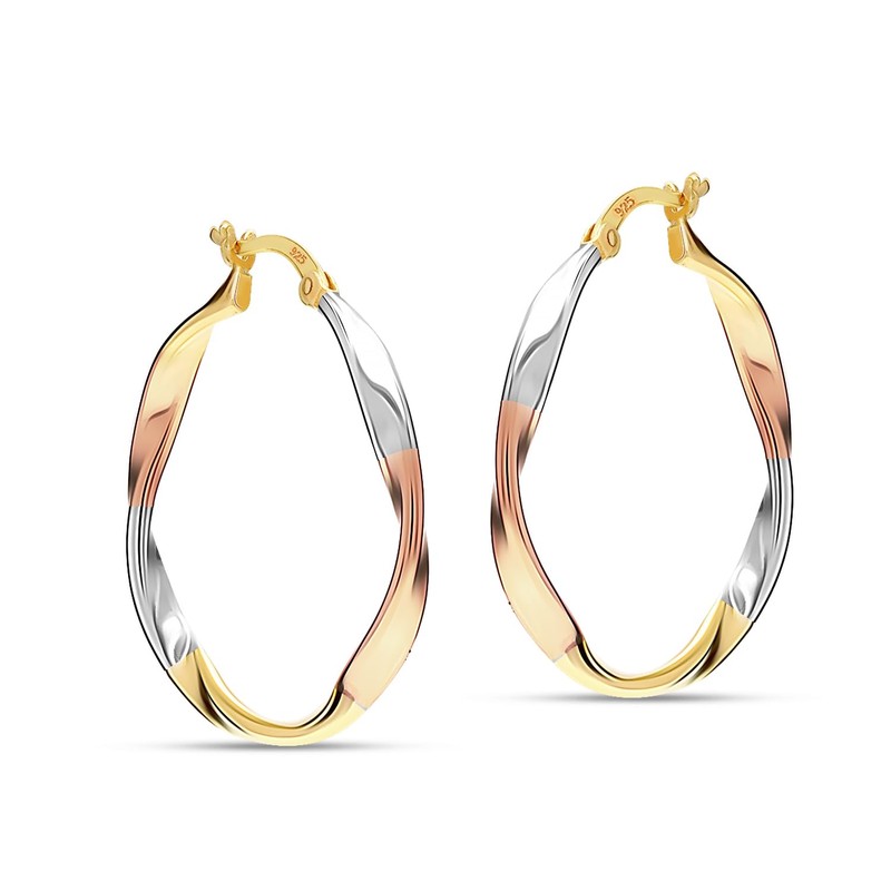 LeCalla Women's Sterling Silver Round Twist Hoop Earrings |14K Gold-Plated