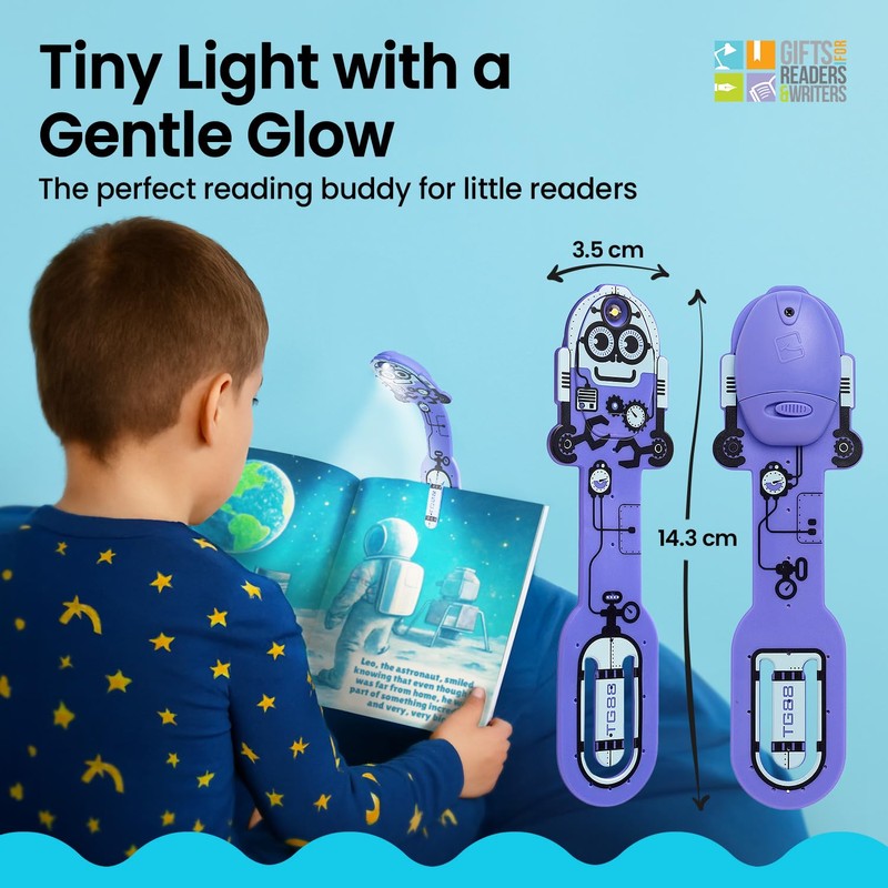 Gifts for Readers & Writers Bookmark Reading Light Robot Purple