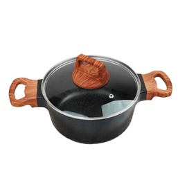 2.4 Quart Sauce Pan with Lid, 2.6L Nonstick Small Pots for Cooking with Handle, Small Induction Cooking Pot for Stove, Gas, Halogen, Non Toxic, PFOA Free (Granite, Black)