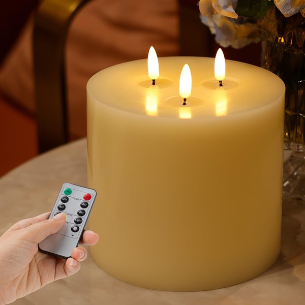 SEHNSY 3 Wick Extra Large Flameless Candles, 6"x6" Flat Battery