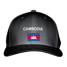 Fastasticdeal Cambodia Flag Embroidered Adjustable Structured Hat Cap Black