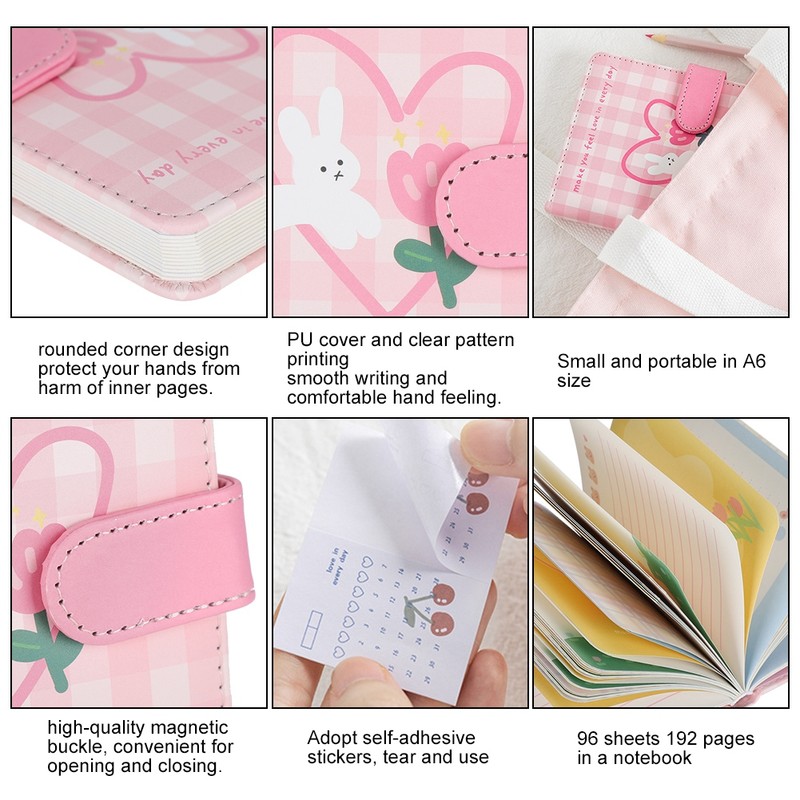 2Sets A6 Magnetic Buckle Notebook Binder Cute Bunny Pattern Daily