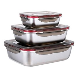MAOYUAN 3 Pieces Stainless Steel Food Storage Container with Lids Airtight Metal Food Containers Stackable Meal Prep Leftover Containers for Freezer Fridge Oven Dishwasher Safe 600ml/1500ml/2900ml