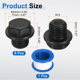 uxcell 6Pcs M14x1.5 Outer Hex Head Male Thread Socket Pipe Fitting Plugs, Carbon Steel Flange Engine Oil Drain Plug Fitting for Terminate Pipe Ends