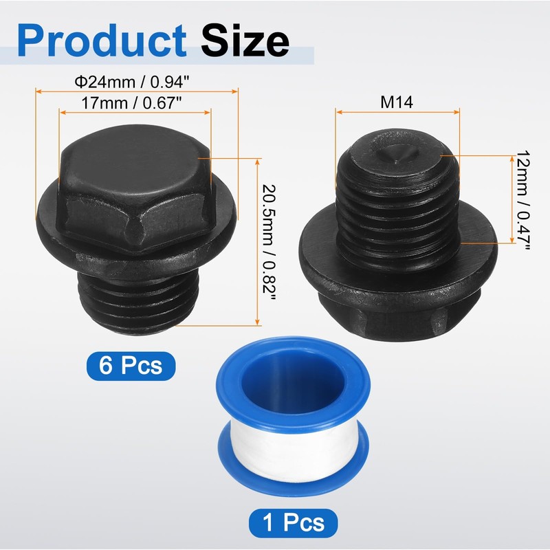 uxcell 6Pcs M14x1.5 Outer Hex Head Male Thread Socket Pipe