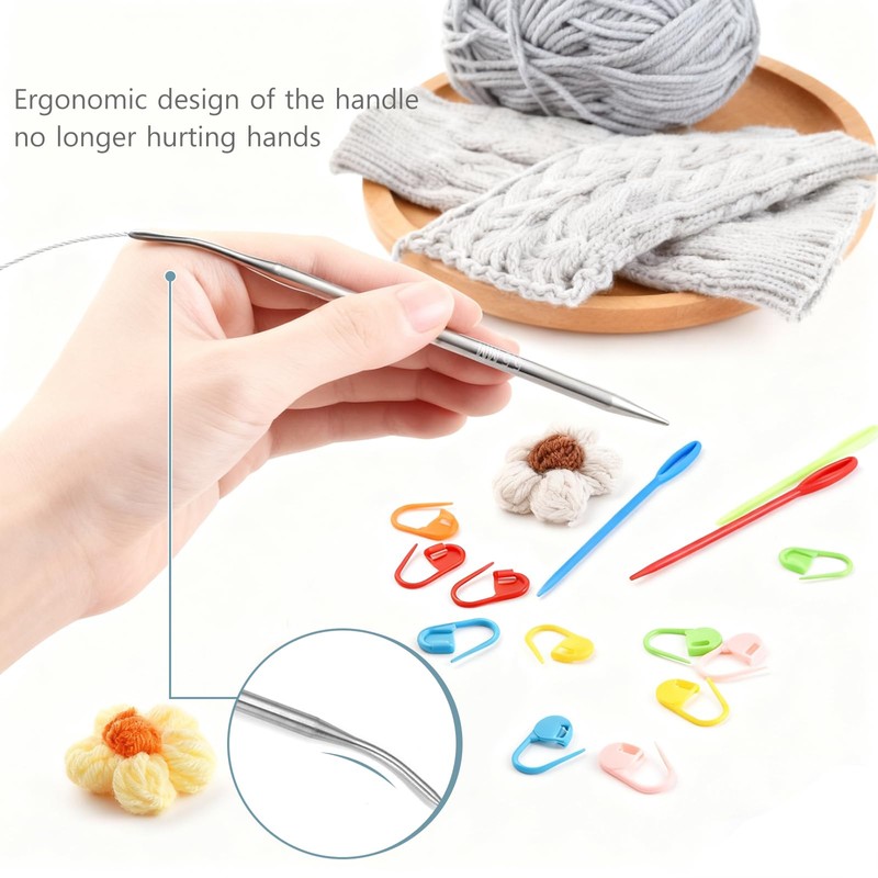 Circular Knitting Needles Set,9 Pack Stainless Steel Knitting Needles Kit