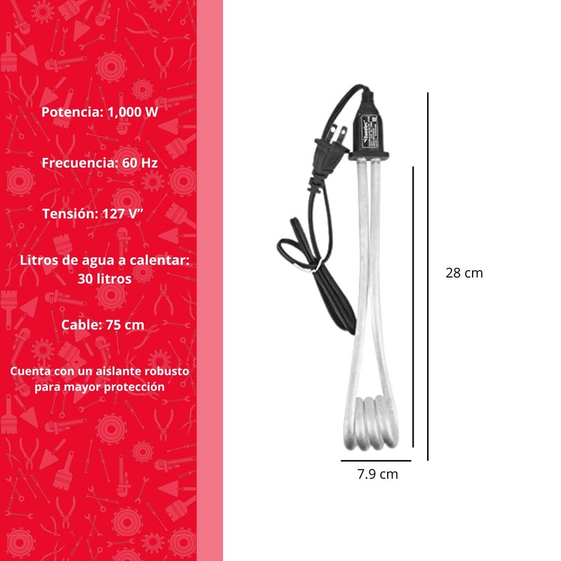 SANELEC, Calentador de Agua #5, Cable de 75 cm, 1000