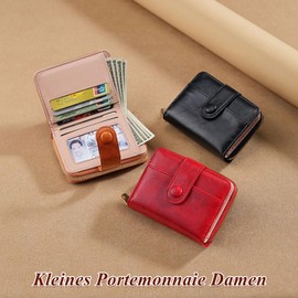 Women's wallet with 5 card slots and zipper - PU wallet compact large coin compartment multifunctional travel wallet for women, lightweight design (Red)