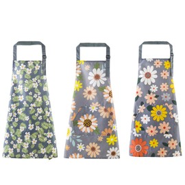 3 Pack Floral Aprons with Pockets, Kitchen Aprons for Women, Waterproof, Adjustable, Wrinkle Resistant and Easy to Clean Kitchen Aprons for Cooking, Barbecue, Gardening and Salon Use, colour