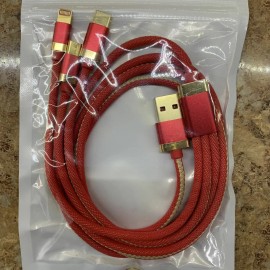 Unbranded 3 in 1 USB Micro Type C Fast Charging Cable Cell Phone Tablet Tab Cord Charger - Red