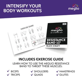 Meglio Resistance Bands for Men & Women - Latex Free Exercise Bands for Building Strength, Pilates Band for Fitness, Flexibility, Physiotherapy, Stretching & Yoga Bands | With Exercise Guide (1.5M)