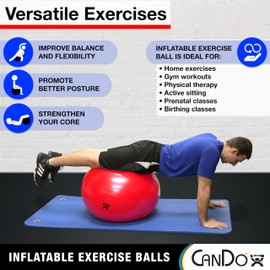 CanDo Inflatable Exercise Ball - Red 29.5", Durable Extra Thick Non-Slip Stability Ball for Core Workouts, Yoga, Pilates, Active Seating, Physical Therapy, Pregnancy, Home Gym, Flexibility