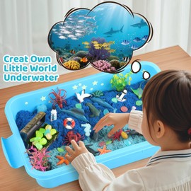 Kaelinda Ocean Sensory Bin - Sea Animals Toys for Kids 3-5, Sensory Bin Sand Gifts for Toddler 3-4, Ocean Toys Sensory Sand for Boys Girls Birthday 3 4 5 6 7 8 Year Old