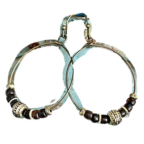 New Bronze Hoop with Gold Color and Dark Amber Beads