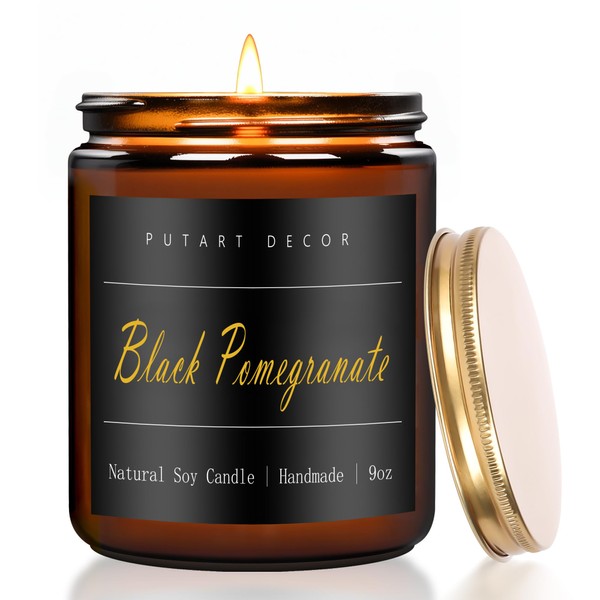 Putart Black Pomegranate Candles for Home Scented，Natural Non Toxic Soy